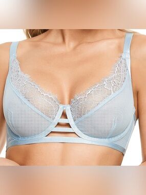 I18 NWT ANGABRIEL Women's Sheer Mesh Lace Trim 3/4 Bust Underwire Bra - Sz: 34DD